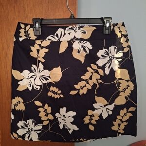Rafaella Black Floral Mini Skirt with Cream and Tan Blooms